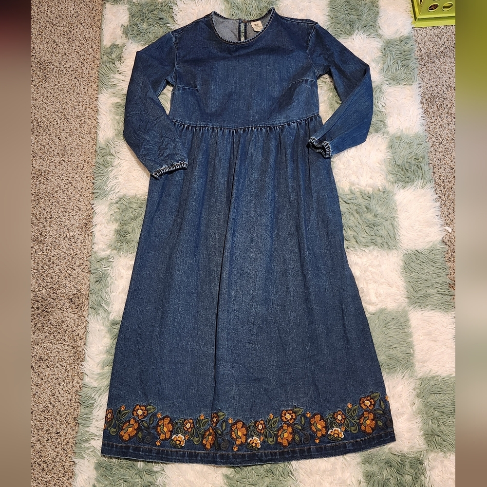 Lucy & Yak Maeve Midi Maxi Denim Dress Embroidery Long sleeve 2